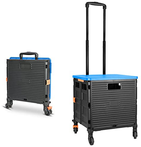 Wagen Faltbar mit Rädern, 1,93Cu ft/100Lbs Edelstahl mit Hoher Kapazität Robuster und Langlebiger Einziehbarer Griff 4 Abnehmbare 360° Drehbare Räder für DasEinkaufen Picknick Reiseauf Bewahrung, Blau