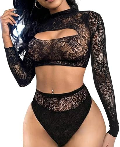 Buitifo Womens Lingerie Set Fishnet Babydoll Front Open Bodysuit Sexy Nightwear Sleepwear(Black90,one Size)