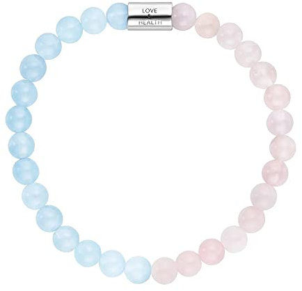 Engelsrufer Damen Stretch-Armband aus Sterling Silber mit 30 echten Edelstein Perlen Rosenquarz und Blauer Achat - Love & Health Gravur - nickelfrei - Größe: M