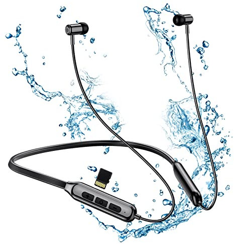 SOPPY Wireless Headphones Neckband,Bluetooth 5.0 Headphone with TF Card Slot, IPX5 Sport Earbuds for Running, Magnetic In-Ear Headset Lightweight Earphones with 25 Hours Playtime - Black
