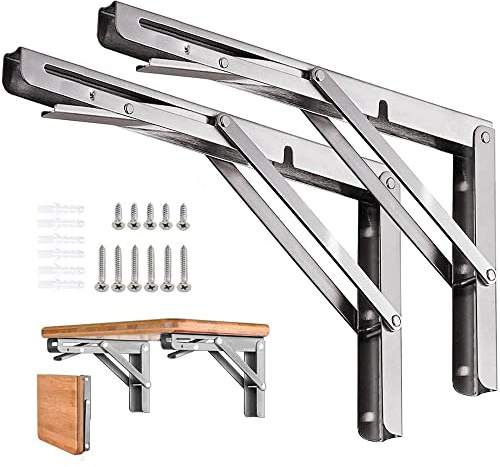 Klappbare Regalhalterungen, Edelstahl, 40,6 cm, 2 Stück, maximale Tragkraft: 136 kg, robust, Wandmontage, zusammenklappbar, platzsparend, für Garagen-Arbeitsplatz, Stuff Supports, Tisch, Werkbank