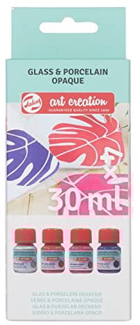 Talens Art Creation Peinture opaque pour verre & porcelaine Set de 4 couleurs | Rose, Rouge, Pourpre & Argent