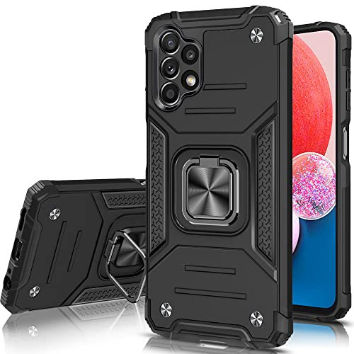 Honeyview Hülle für Samsung Galaxy A13 4G, Militärische Stoßfeste Hülle mit Ringständer, Schwarz