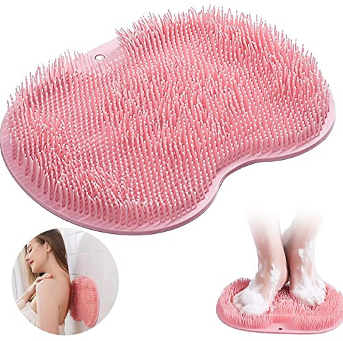 Almohadilla de masaje de silicona antideslizante, limpiador de espalda, limpiador de masaje con ventosas antideslizantes, exfoliante para la espalda, limpia, exfolia, masajea tu espalda (rojo)