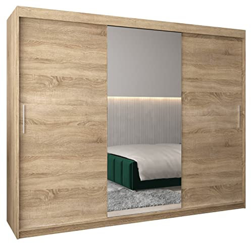 ABIKSMEBLE Armoire Tokyo 1 Avec Porte Coulissante Miroir - Dressing Adulte - Penderie Vêtement - Garde Robe - Placard 3 Portes - Closet