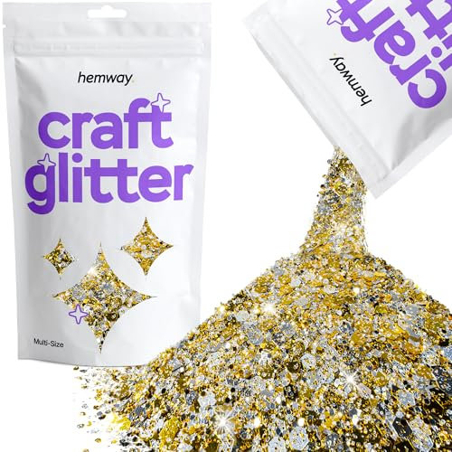 Hemway Craft Glitter - Gold Silver | 100g Multi Size Metallic Sequin Flakes for Resin & Epoxy Crafts | Supplies for Tumblers, Cards, Jewellery, Candle, Hair, Face, Body & Nail Art