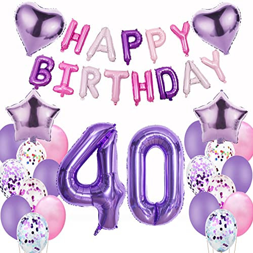 Palloncini 40° compleanno, decorazione da donna, viola, 40 anni, decorazione per compleanno, 40° compleanno, decorazione per ragazze, colore viola,