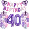 Luftballons 40. Geburtstag Deko für Frauen - Lila Folienballon, Happy Birthday Dekoration, Mädchen Ballon Set