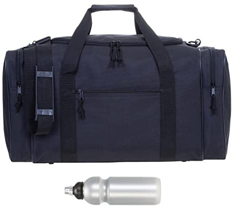 Sporttasche Herren Damen groß Außentaschen Spear Gym 55 cm 40 Liter Schultergurt Bag Sport Fitness Sauna Gymbag 657 Large + Trinkflasche (Schwarz)