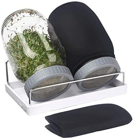 Supatmul 2 Stück Samenkeimglas-Set, 950ml Sprossen Keimglas, Keimgläser mit Netzdeckeln, Verdunkelungshülle und Auffangschale, Sprouted Glass Mason Jar für die Samenkeimung (Samen Nicht enthalten)