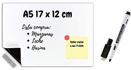 Pizarra Magnética para Nevera Blanca A5 Tablero de Iman para Refrigerador incluye 1 Rotulador con Borrador, para Archivador o Puerta de Metal