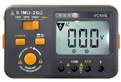 InteChez Probador de Resistencia de Aislamiento Megohmmeter Ohmmeter Meter 2GΩ - Resistencia Medición de Voltaje AC 750V - Pantalla LCD