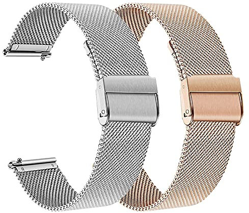 Metallarmband Kompatibel für Withings ScanWatch 42mm, Steel HR 40mm, Steel HR Sport 40mm Armband, Armband für Withings ScanWatch Horizon Ersatzarmband (Silber+Roségold)