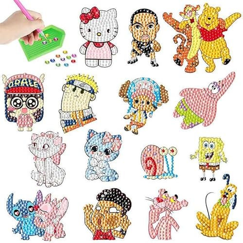 Diamant Malerei Aufkleber, 5D DIY Diamanten Malen nach Zahlen Kunst handgefertigt Stich gelbe Haare Kuchen Kätzchen Katze kleine Schnecke gelber Bär Tigger Patrick Mosaik Aufkleber