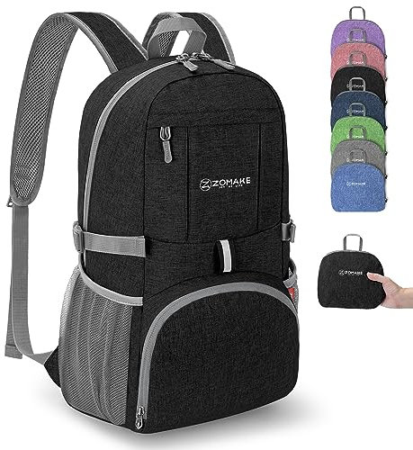 ZOMAKE Petit Sac à Dos Ultra Léger - Sac à Dos Pliable 25L Sac à Dos de Randonnée Sac à Dos pliable de Voyage Les Marche Sac à Dos de Jour pour Femme Homme(Noir)