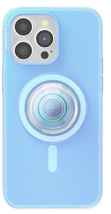 PopSockets iPhone 15 Pro Max Case with Phone Grip and Slide Compatible with MagSafe, Phone Case for iPhone 15 Pro Max, Wireless Charging Compatible - Opalescent Blue