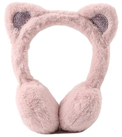 Kinder Ohrenwärmer Winter aus Weichem Plüsch Mädchen Jungen Wärmendes Ohrenschützer mit Süße KatzeÖhrche (Haut rosa)
