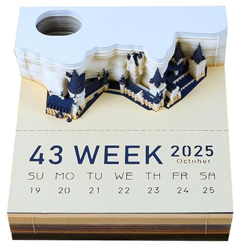 3D-Notizblock, 2025 Tischkalender-Notizblock, Kreativer Tischkalender, DIY-Notizen, Notizblock, 3D-Notizblock, Papierskulptur, Geschenk, 3D-Kunstkalender (Wochenkalender mit LED)