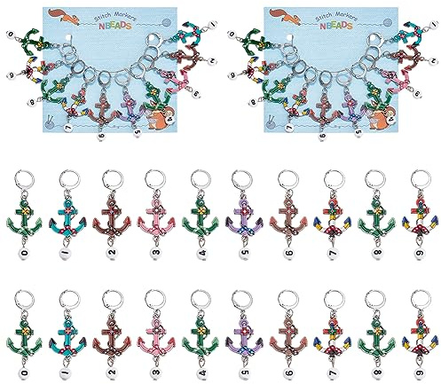 nbeads 20 STK. Anker-Maschenmarkierer, Nummer Perlen Legierung Häkeln Stich Marker Charms Abnehmbar 304 Edelstahl Klammern Verriegelung Stich Marker für Stricken Weben Nähen Schmuckherstellung