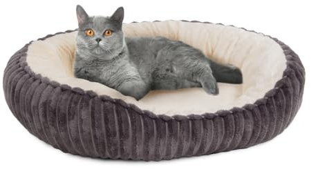 Wallace & Jones | Katzenbett für kleine und große Katzen | Cameron - Katzenkörbchen oval flauschig | Katzenkorb rutschfest | anthrazit-beige | Größe S | ca. 55 x 45 x 17 cm