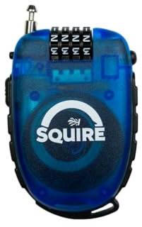 Squire Locks Retrac Max - Lucchetto a cavo retrattile multiuso, combinazione a 4 ruote con cavo da 900 mm, leggero, multiuso, retrattile per bici, caschi, sci, snowboard, bagagli