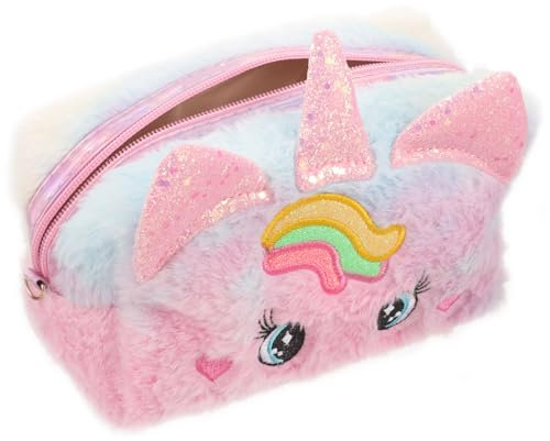 VALICLUD Trousse De Maquillage Licorne en Fausse Moelleuse Trousse De Rangement De Toilette De Voyage À Fermeture Éclair Sacs De Rangement Portables en Peluche pour Cosmétiques