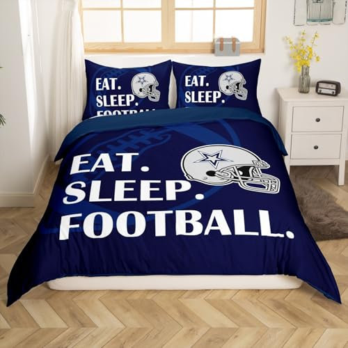 American Football Bettbezug-Set für Jungen, volle Größe, Rugby-Fußballhelm, modisches Bettwäsche-Set, für Jungen und Herren, Raumdekoration, Cowboy-Sportspiel-Liebhaber, Bettdeckenbezug, dunkelblau,