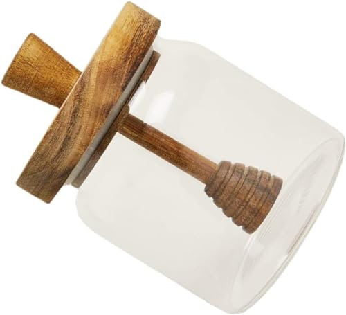 RRMMAN Bocaux en verre avec couvercles - Pot à miel en verre transparent avec cuillère en bois et couvercle - Récipient à miel pour stocker et distribuer du miel d'abeille