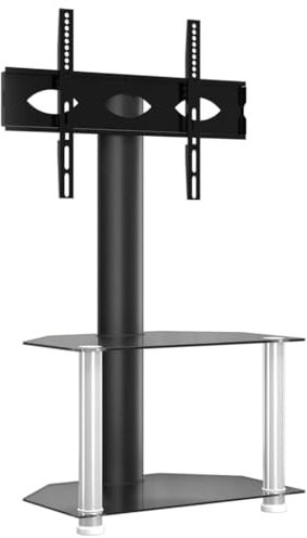 vidaXL Mueble de TV de Esquina 2 Niveles para 32-70 Pulgadas, Soporte Televisor, Mesa Esquinera Almacenaje, Mueble de Salón Dormitorio, Negro Plateado