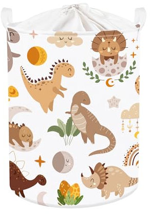 Clastyle 45L Corbeilles à Linge Dinosaure Tropical de Bohème Paniers à Linge Sale Feuilles de Palmier Brun Garçons Filles Pliables Rond pour Jouets Vêtements, 36x45 cm