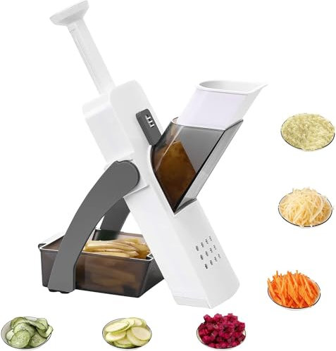 Cortador de Verdura Multifuncional con Cuchillas de Acero Inoxidable, Mandolina de Cocina Manual, Espirilizador Cortador de Verduras para el Chef y el Hogar cortador de patatas vegetales (BLANCO)