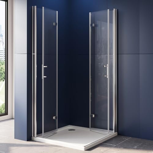 LUXESPIRE Duschkabine 70x90cm Eckeinstieg mit 180° faltbarer Tür Duschtür Falttür Duschabtrennung Duschwand 6mm ESG Sicherheitsglas Höhe 195cm