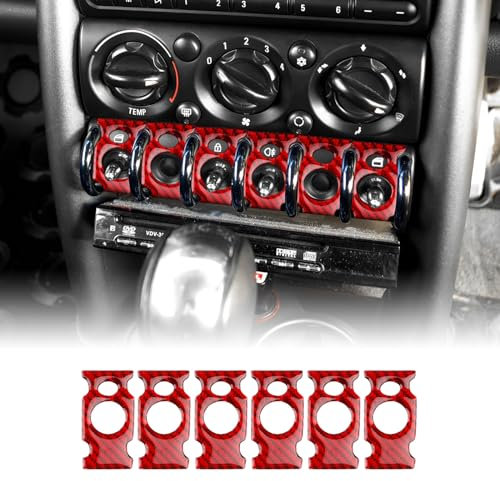 KUNGKIC Für MINI COOPER R50 R53 2001-2006 Kohlefaser Auto-Zentralsteuerung Schaltertastenrahmen Dekorativ Innenraum Aufkleber Zubehör,Geschenk (Stil A,Rot)