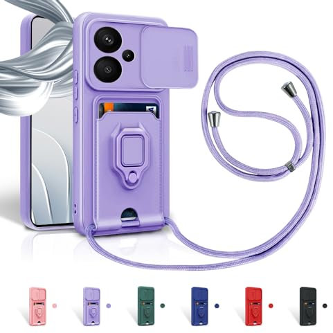Aithne Funda con Cuerda para Xiaomi Redmi Note 13 Pro Plus 5G/Pro+ 5G(6.67'') Case con Ranura para Tarjetas,360 Anillo función de Soporte Cubierta -Púrpura