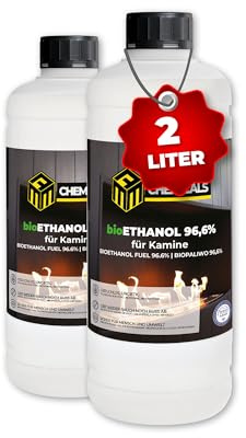 MRM CHEMICALS Bioethanol 96,6% – 1 x 2 L Brennstoff für Ethanol Kamine & Tischkamine – saubere Verbrennung ohne Rauch, Ruß & Geruch – geeignet für Innen- & Außenkamine – hochrein, sicher & effizient