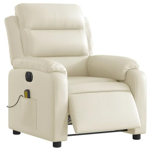 vidaXL Massagesessel Elektrisch, Sessel Verstellbare Rückenlehne Fußteil, Fernsehsessel Relaxsessel mit Liegefunktion, Liegesessel Polstersessel Ruhesessel, Creme Kunstleder