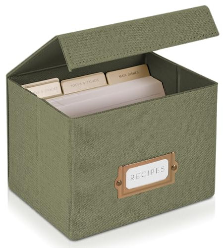 ZICOTO Schöne Rezeptbox aus Leinen – passend für 10,2 x 15,2 cm Rezeptkarten, um bis zu 250 Rezepte leicht zu organisieren – ein stabiler Kartenhalter und tolles Geschenk, das perfekt in jede Küche