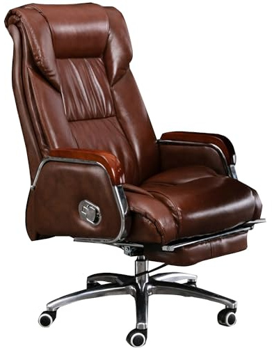 Chefsessel, echtes Leder, Schreibtischstuhl, ergonomischer Drehstuhl, sitzender Komfort, Computerstuhl mit verstellbarer Rückenlehne und einziehbarer Fußstütze (Braun, Einheitsgröße) interessant