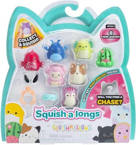 Squish-a-longs 8 Pack (STYLE 3- W2) - (8) 1” Mini-Squish with (2) Accessories, (1) Ring, and a Collector’s Guide - Collect, Trade, & Play