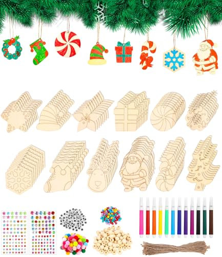 410 Stück Holzanhänger Weihnachten zum Bemalen Holzanhänger Weihnachtsbaum,Weihnachtsschmuck Holz,Baumschmuck Weihnachten