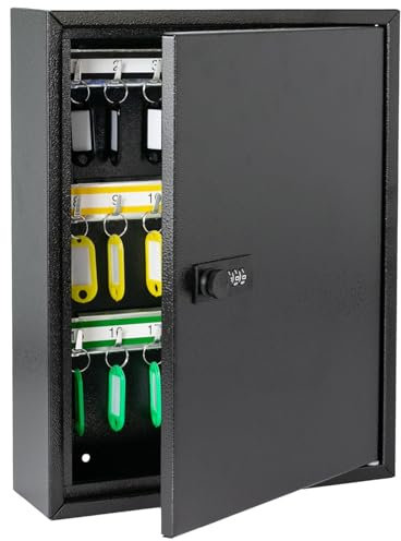 HMF 13642-02 Schlüsselschrank mit Zahlencode, Schlüsselkasten groß | 42 Haken | 35 x 27 x 8 cm | Schwarz