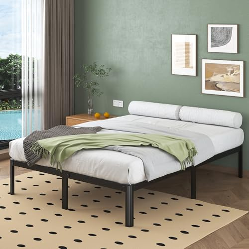 Lutown-Teen Schweres Metallbett 135x190 cm mit Lattenrost, Jugendbett 30.5cm Hoch mit Runde Eckbeine, Bettrahmen 135x190 mit Großer Stauraum unter dem Bett, Geräuschfrei, Einfacher Aufbau, Schwarz