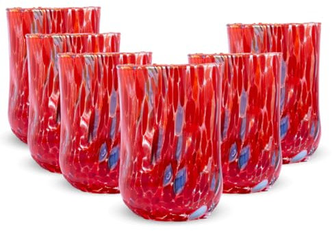 Gocce di Murano Lot de 6 verres à eau Goto fabriqués selon la tradition des artisans de Murano, verre soufflé et travaillé à la main 300 ml – verres à eau en verre ligne hétérée
