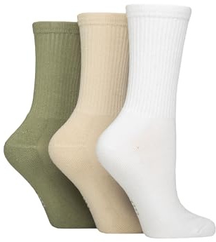 ELLE Women's Bamboo Sports Socks - Plain and Striped, Crew Socks, Half Cushion 3 Pair Multipack Sizes 4-8