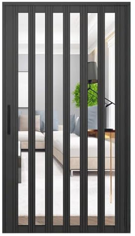 ENHEN Falttür Schwarzes, Mehrfach Gefaltetes Schiebetürsystem Aus Metall, Haustiersicherer, Ausziehbarer Paravent mit Griff, Raumteiler für Küchen- und Badezimmertüren(57x80in(144.8x203.2cm))