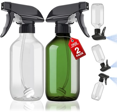 AMORIX Plastic Spray Bottles 2 Pack 360° Water Spray Bottle for Cleaning 10 oz/300 ml Upside Down Spray Bottle Small Mister Squirt Bottle with Adjustable Nozzle for Hair, Cooking, Plant, Pet, Clear