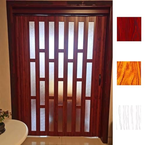 WhamtL Folding Door Frosted Window Accordion Door Soundproof, 80in Height Metal Security Folding Door Internal, Oak Effect Sliding Closet Door for Separate Room(190x203cm(74.8x80in))
