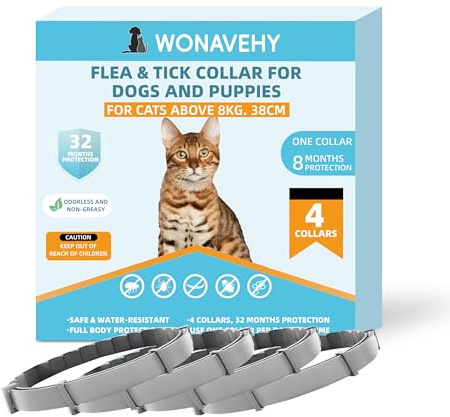 4 Collares antiparasitarios para Perros y Gatos, 38CM 8 Meses de protección, Collar antipulgas para Perros y Gatos, Ajustable, Collar antipulgas para Todos los Dog Cats