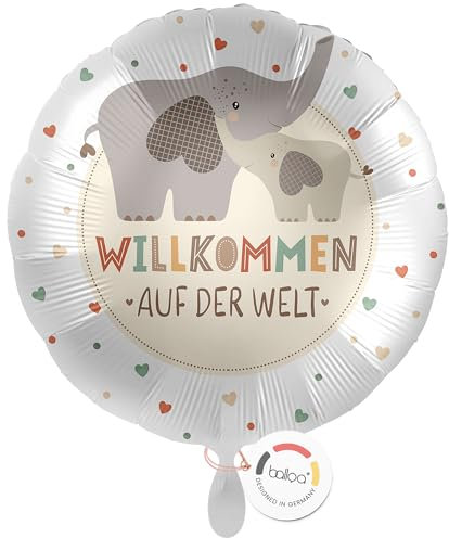 balloa Folienballon zur Geburt, Helium-Ballon mit niedlichem Elefantenmotiv, ideal als Geschenk zur Geburt für Jungen und Mädchen - 33cm