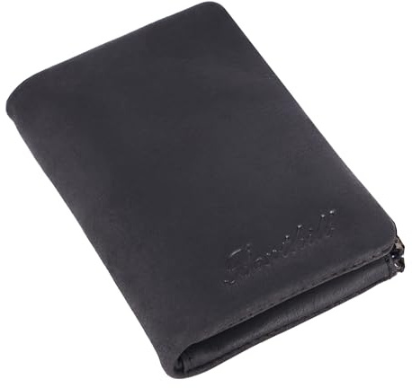 Benthill Kleiner Geldbeutel Leder | Mini Geldbörse Damen mit RFID Schutz | Portmonee mit 6 Kartenfächer | Mini-Börse aus Echtleder | Portemonnaie inkl. Geschenkbox, Farbe:Black (H)